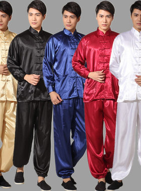 薄款男士唐装套装太极功夫装晨练服武术演出表演服装休闲上衣裤子