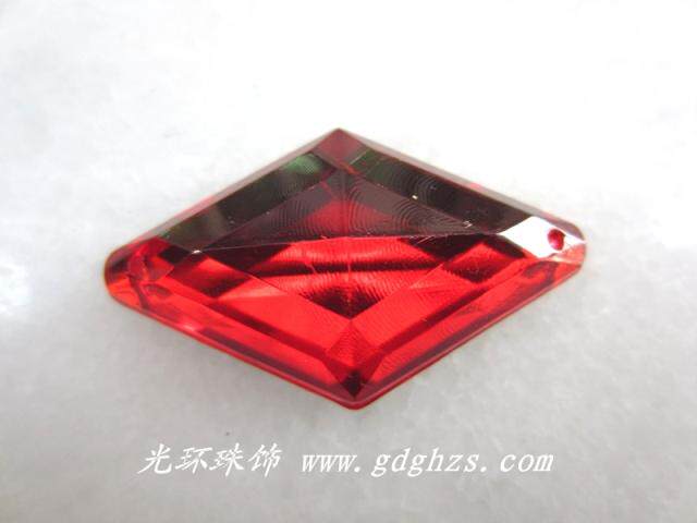 DIY手工串珠材料 DIY手缝钻25*42mm菱形尖面红色亚克力钻