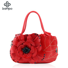 Bampo/the Banpo Banpo decorated female header layer of leather slung design genuine leather flower handbag