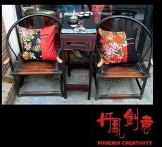 凤凰牡丹拼布盘扣抱枕套--红黑配(一对)