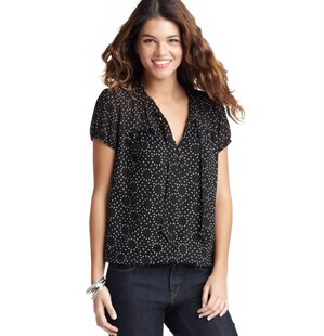 ANN 妈妈T恤 包邮 衫 母亲节 宽松短袖 LOFT保真黑底白点女衬衫