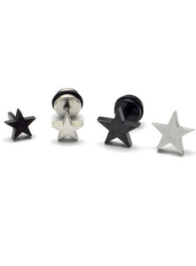 黑色五角星钛钢耳钉/男式/不掉色不变色/316L钛钢耳环耳钉[2097]