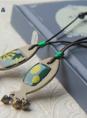 陶瓷长款民族风复古挂件毛衣链