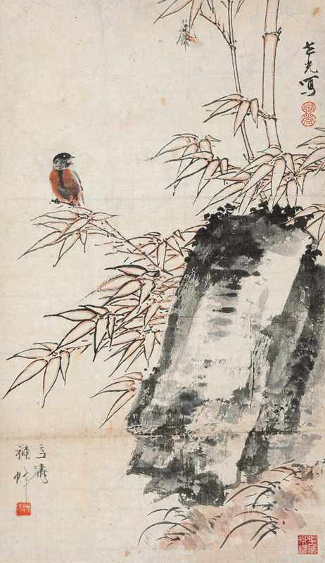 707海报印制海报展板写真喷绘贴纸素材10竹石小鸟水墨画 - 副本