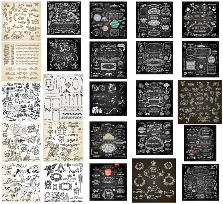 矢量设计素材 欧式复古纹饰图案英文字母边框花环麦穗 EPS格式25P
