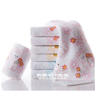 正品 金号纯棉柔软割绒印花小兔正品童巾 小毛巾T1035