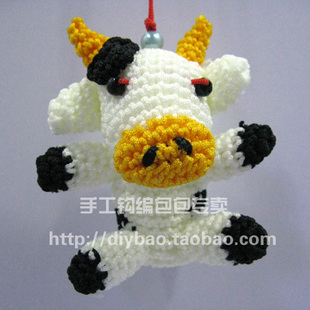 可爱小牛 空心线钩编玩偶 手工饰品 编织玩偶 线编玩偶