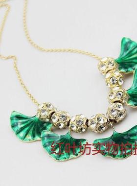 欧美st不透品牌搪瓷银杏叶项链