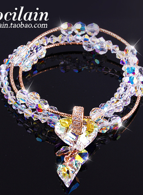 纯银桃心水晶手链清新甜美学生女