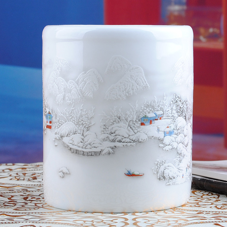 包邮 景德镇陶瓷器 水点桃花创意笔筒笔洗花插 办公室装饰品摆设