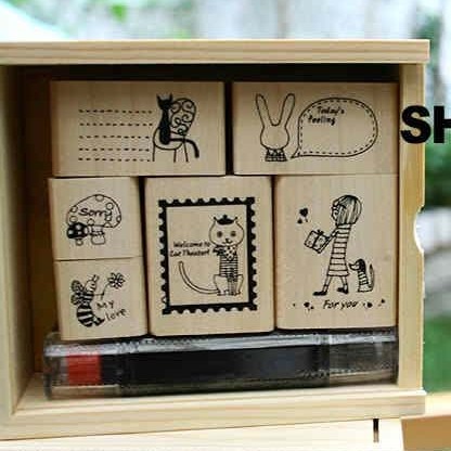 韩国文具 Shinzi Katoh木盒小鸟印章 DIY装饰 带印泥套装 3款选
