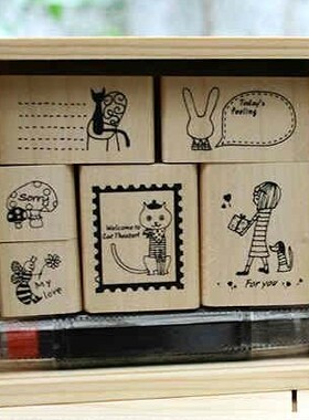 韩国文具 Shinzi Katoh木盒小鸟印章 DIY装饰 带印泥套装 3款选