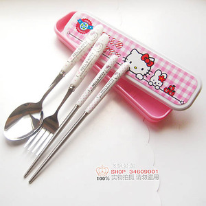 Hello kitty可爱卡通创意旅行餐具三件套 便携勺子筷子叉子套装
