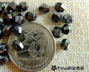 日本KIWA贵和制作所diy 捷克水晶 菱形切面珠4mm 金属黑 10颗