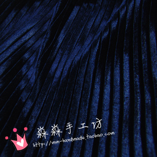 服装DIY布料 欧美深蓝色柔软风琴褶压皱金丝绒 百褶连衣裙子面料