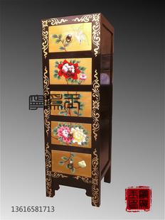 特价纯手绘金底花鸟牡丹五斗柜 角柜 收纳柜 中式彩绘古典家具