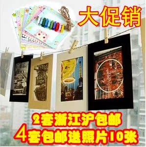 包邮 创意DIY挂墙 韩式悬挂纸相框 儿童组合照片墙麻绳夹子