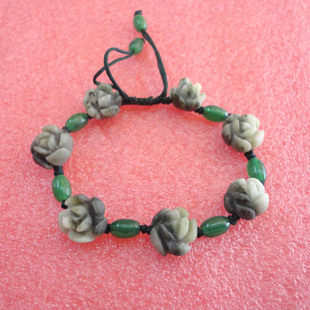 玉如意 南阳独山玉手串绿白料南阳独玉玉花手链富贵花女款手链2