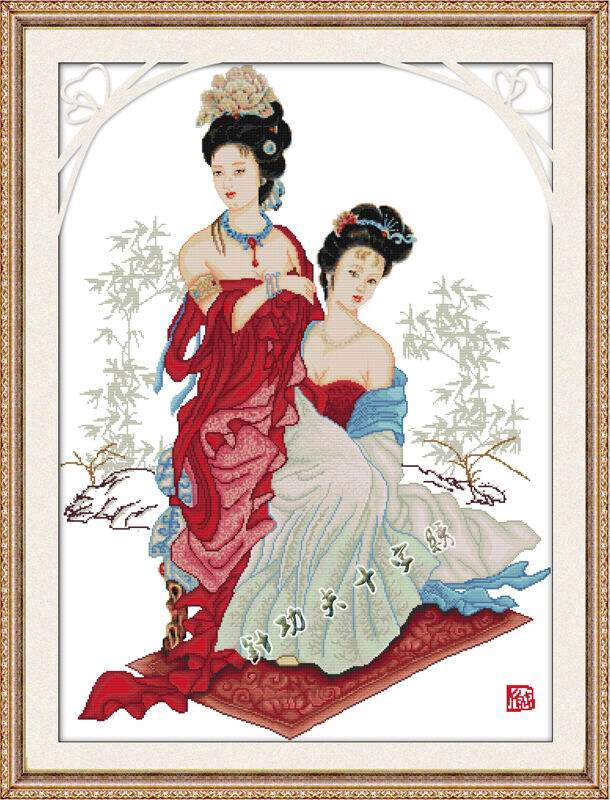 新款古代美女人物精美印花十字绣出浴图卧室健身房适用十字绣