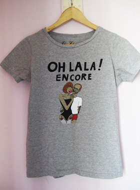 韩版QNG东大门灰色人物女士T恤Tee街拍网红同款