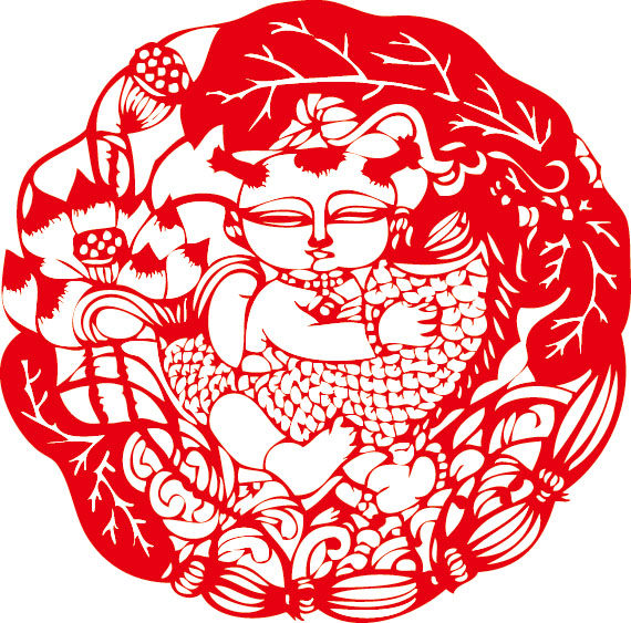 646海报印制海报展板素材954金童报鱼剪纸年画0