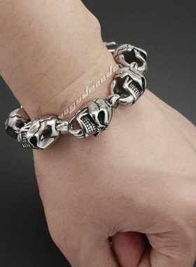 复古骷髅头钛钢手链