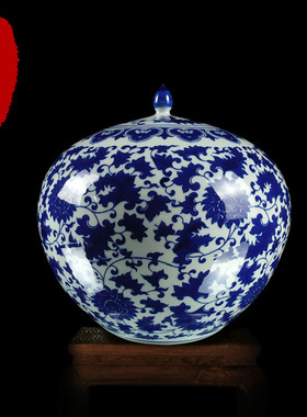 景德镇青花瓷器 摆件 陶瓷盖罐子 储物中号 陶瓷 客厅装饰工艺品