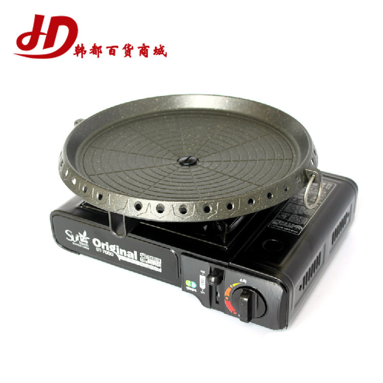 包邮韩国进口麦饭石烤盘韩国烤盘韩式烧烤户外烤肉锅+便携卡式炉