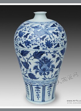 仿古瓷高档瓷器景德镇陶瓷艺术收藏仿元青花麒麟牡丹纹梅瓶