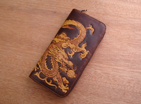 纯手工订做男士手包//长款手包/皮雕龙/中国龙钱包