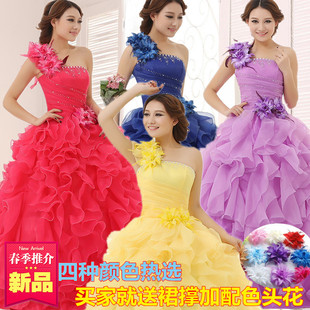 歌唱服 蓬蓬裙长款 时尚 影楼主题 单肩晚礼服 独唱舞台演出服装 新款