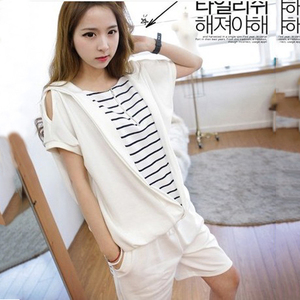 2014夏装新款韩版大码女装宽松短袖卫衣休闲短裤学生装运动套装女