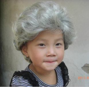 儿童舞台假发 女 妈妈花白假发 小孩演出奶奶老太太 拍照摄影包邮