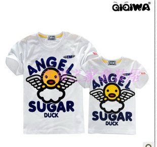 5219 亲子装 齐齐蛙儿童男女童夏半袖 甜心鸭子天使翅膀纯棉圆领短袖