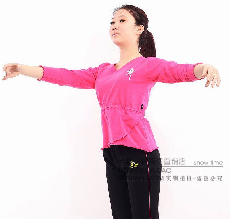 春秋棉莱卡双V领长款舞蹈上衣舞蹈服长袖练功服形体服广场舞服818