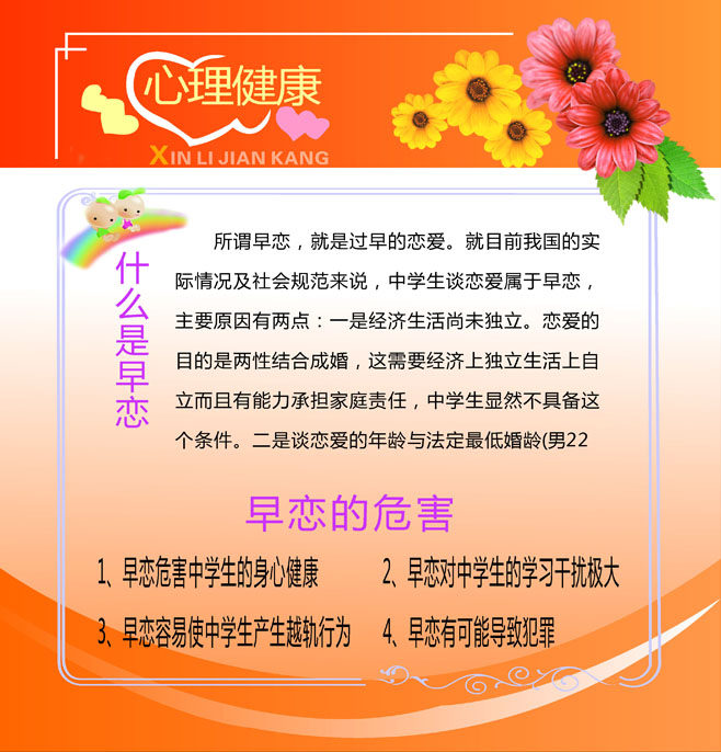 602海报印制海报展板素材968青少年心理健康知识早恋的含义及危害