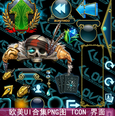 游戏UI界面ICON美术设计素材 欧美风图标UI合集PNG透明层A素材