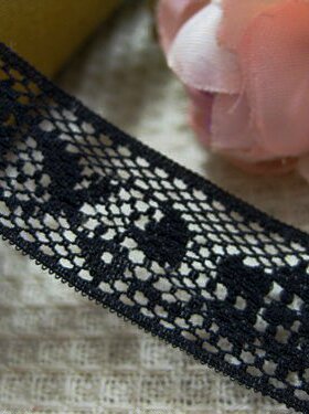 169D 客供 纯黑色 花花音符蕾丝花边 1.6 cm 幅