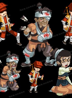 falsh 矢量 人物妇人伤员导师伤兵乞丐 带动画打斗烟雾源文件素材