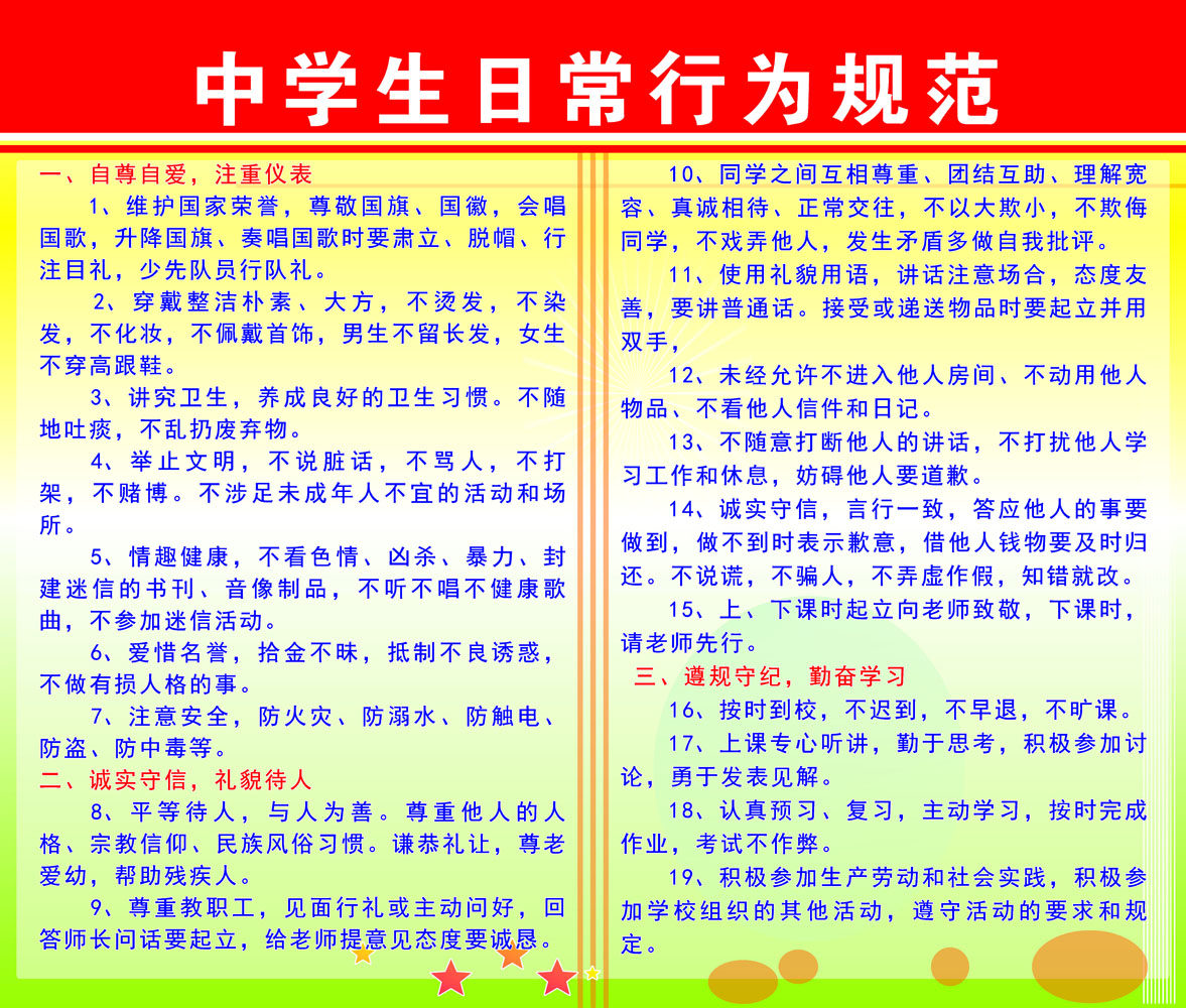 海报印制664展板素材30中学生日常行为规范
