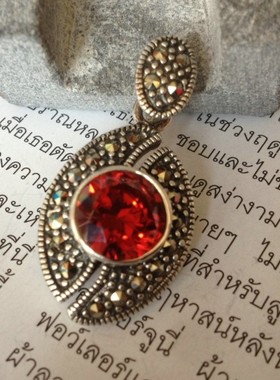 秒杀 泰国-S925泰银-乌金石-进口玫瑰红锆石切割-吊咀项坠/吊坠