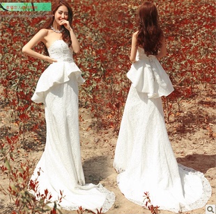 时尚 2015新款 wang鱼尾大码 心形抹胸修身 新娘婚纱礼服 vera风格