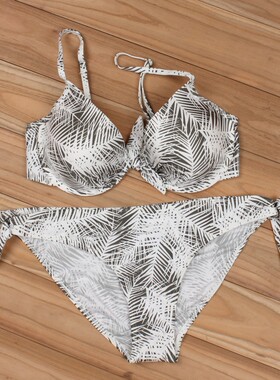 Y731钢圈素雅叶子大杯外贸女泳衣 大码比基尼70A 75CD 80BCD 85BC