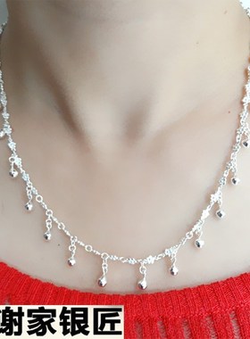 99银精品梅花搭配小圆球项链