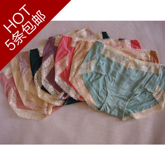 5条包邮日单外贸中腰莫代尔内裤 柔软性感蕾丝花边提臀女士内裤