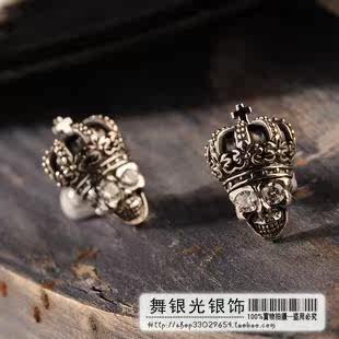泰国925银骷髅单只耳钉