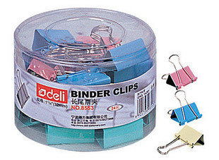 得力 deli 8553ES 长尾夹 彩色筒装 票夹 子夹 宽3.2厘米 0.22kg
