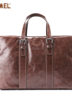 【非卖品】camel骆驼 油蜡牛皮 手提包 旅行包 男 女 稳重啡色