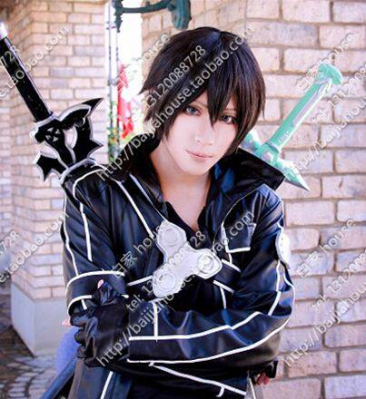 黑色反翘短发 刀剑神域 桐人 桐谷和人 坂本龙太cosplay假发图片