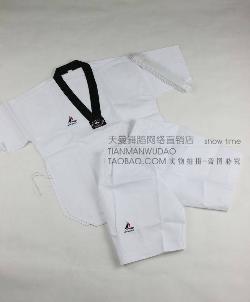 半袖成人跆拳道服竖条纹道服短袖训练道服男女道服比赛训练服